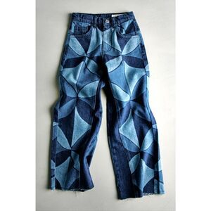 NWT Zara Kids x Sea New York Geometric Print Wide Leg Kids Patchwork Denim Jeans